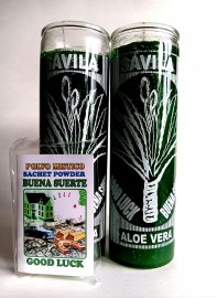 2 x Aloe Vera Candles & Good Luck Sachet Powder