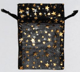 Small Black Organza Pouch with Gold Stars