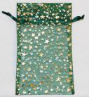 Large Green Organza Pouch with Gold Stars